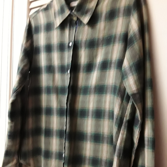 Green Plaid Button Collar Tee WhatGoesAround Boho - Picture 5 of 8